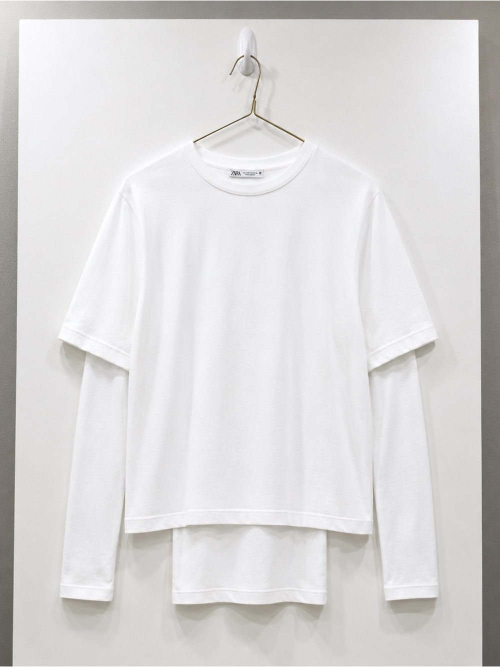 Zara White Layered Tee, Size S